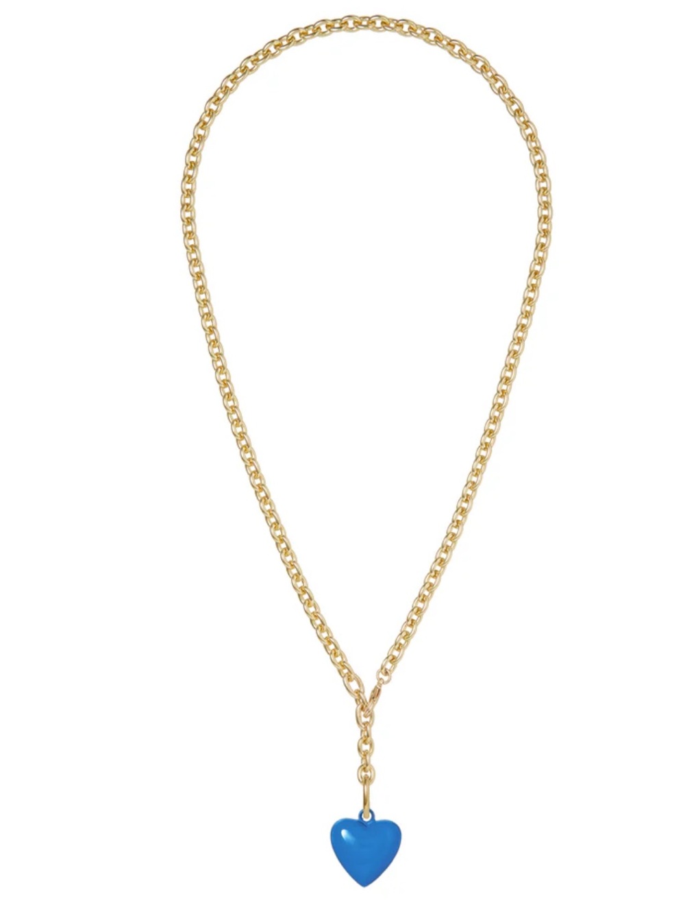 NWOT Roxanne Assoulin mini puffy Gold Chain Necklace with Blue Heart Charm